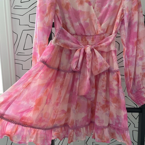 Japna Floral Pink Short Ruffle Mini Tiered Smock Waist Dress Misa , Size Medium - Picture 7 of 10